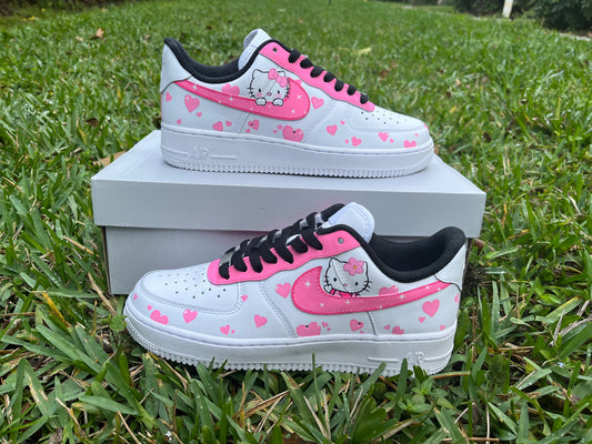 Hello Kitty Hearts Pink Black White Air Force 1 Shoes Hello Kitty Hearts Birthday Gift Pink Shoes